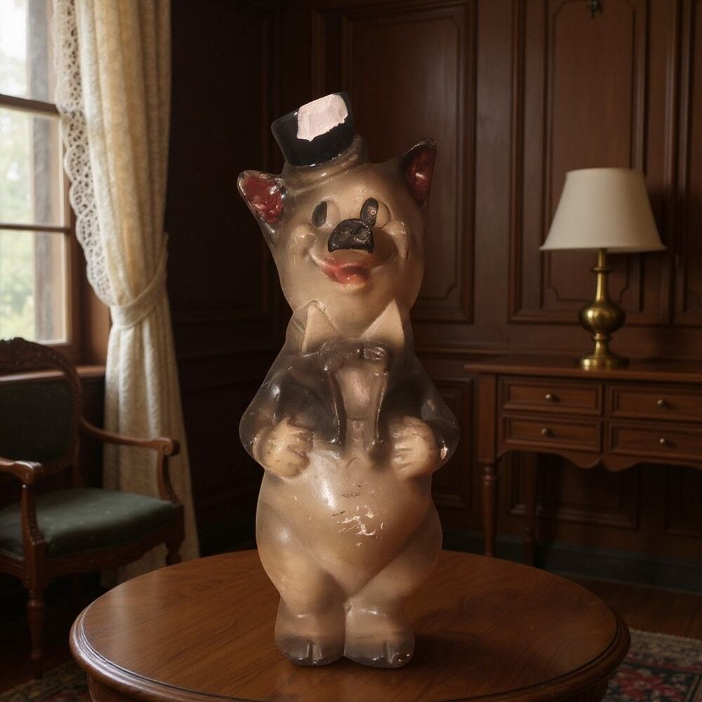 Vintage Anthropomorphic Pig Figurine Top Hat Chalkware 1910–50